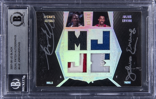 2007-08 UD Black "Dual Patch Autographs" #AJE Michael Jordan/Julius Erving Dual Signed Game Used Patch Card (#05/10) – BGS Authentic